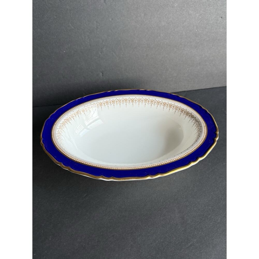Royal Worcester Regency Gold Rimmed Serving Bowl Blue White China Tableware 10”